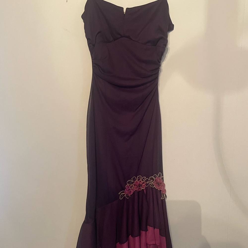 Purple Evening Dress with Floral Embroidery